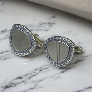 Vintage Hickok USA Cufflinks Mens Silver Tone Shield Locking